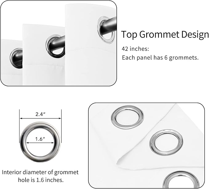Easy-Going Blackout Curtains for Bedroom, Solid Thermal Insulated Grommet and Noise Reduction Window Drapes, Room Darkening Curtains for Living Room, 2 Panels (42x95 in, White)