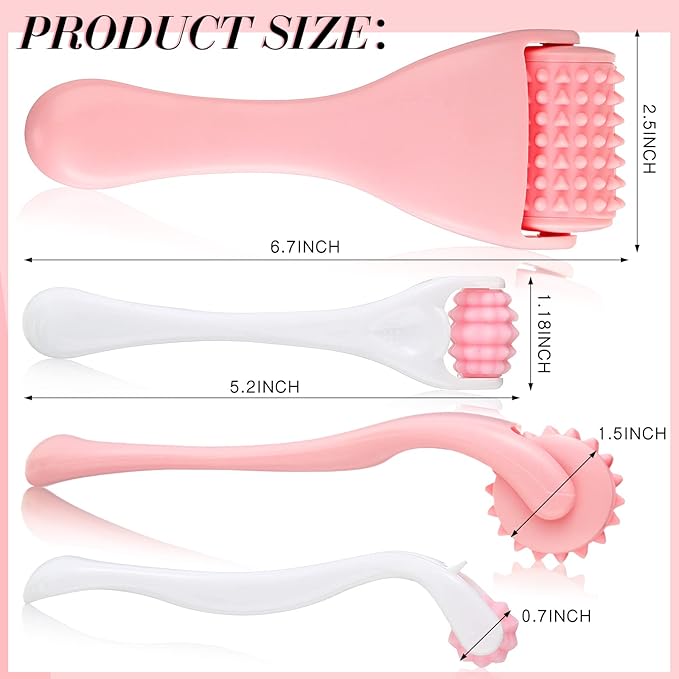 Tondiamo 2 Pcs Muscle Roller Stick Fascia Body Cellulite Face Muscle Massage Roller Manual Massage Tools for Muscles Relief Neck Arm Back Leg Body Roller Deep Trigger Points Release Roller (Pink)