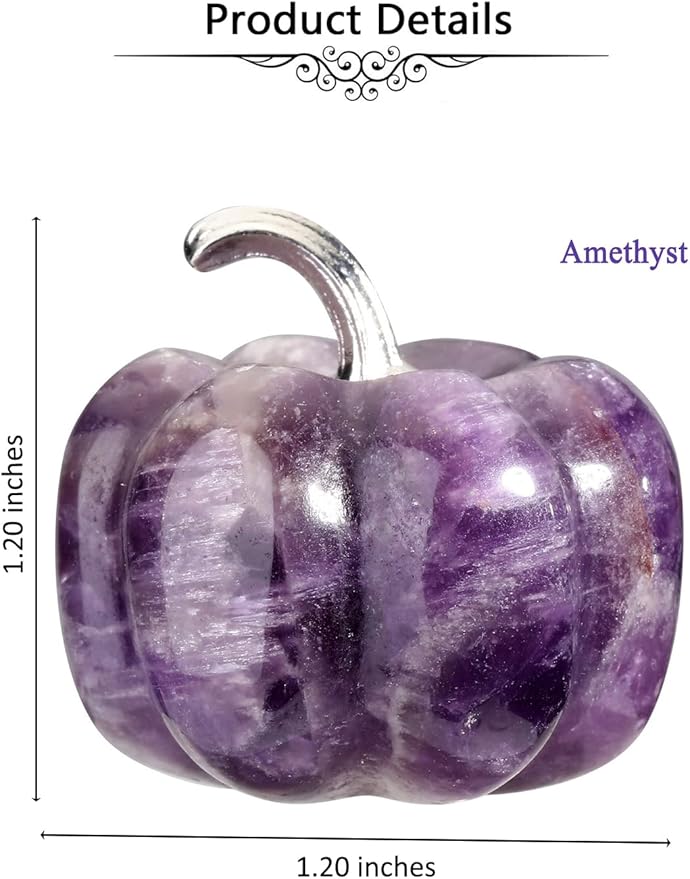 Jovivi Amethyst Crystal Pumpkin Figurine, 1.2" Mini Carved Gemstone Pumpkin Statue Decor Healing Stones Decorative Ornaments for Fall Harvest Thanksgiving Halloween Decorations Home Decor