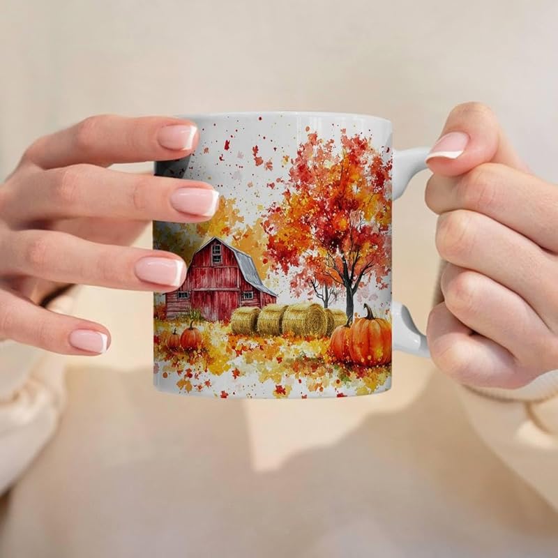 Fall Farm Coffee Mug - Farm Lover Mugs Gifts for Women Men - Autumn Decor Gifts For Home Farmhouse Thanksgiving - 11oz Printed Ceramic Mug (White)