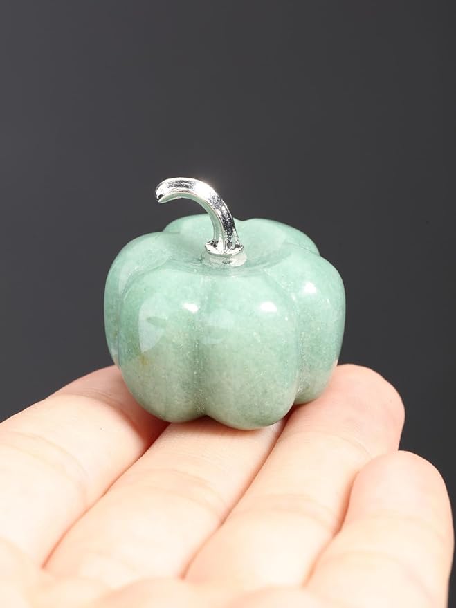 Jovivi Green Aventurine Crystal Pumpkin Figurine, 1.2" Mini Carved Gemstone Pumpkin Statue Decor Healing Stones Decorative Ornaments for Fall Harvest Thanksgiving Halloween Decorations Home Decor