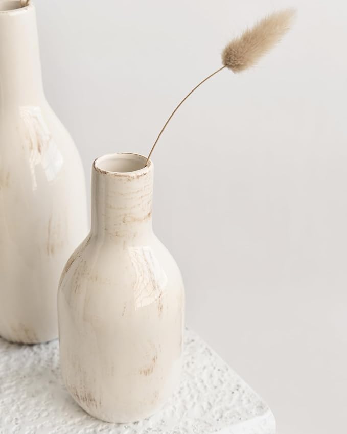 NOBULA White Ceramic Donut Vases โ Modern Home Decor for Living Room, Bedroom & Table Centerpiece - Minimalist Nordic โ Unique Vases for Olive Plant & Flowers โ Decorative Coffee Table Vase Set of 3