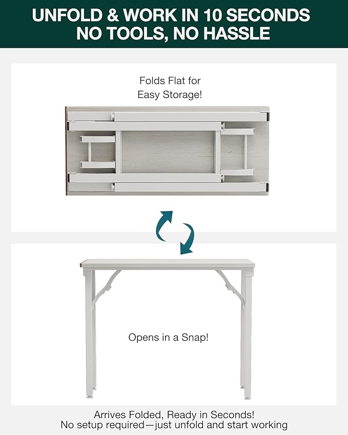 Frylr Small Folding Computer Desk β Portable 35.8 Inch Foldable Laptop Table, Collapsible and Compact for Easy Storage and Fast Setup, Lightweight for Small Spaces, Craft and Study Use, White Ash