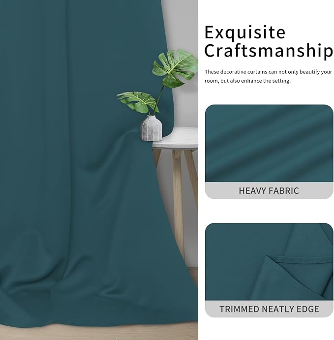 Easy-Going Blackout Curtains for Bedroom, Solid Thermal Insulated Grommet and Noise Reduction Window Drapes, Room Darkening Curtains for Living Room, 2 Panels(46x63 in, Peacock Blue)