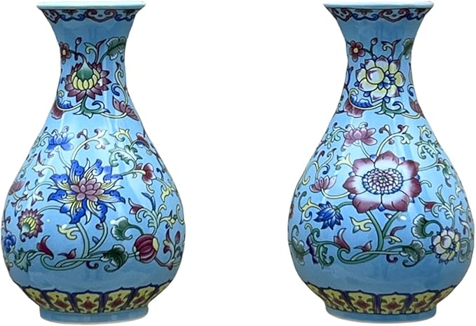 Set of Two Handmade Chinese Blue & White Porcelain Wall Mounted Vases – Chinoiserie Ceramic Flower Vase for Indoor Home Décor, Wall Hanging Vases for Living Room & Bookshelf
