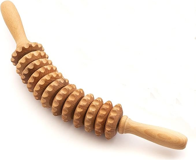 Tuuli Wooden Massage Roller for Waist and Thigh, Multi-Functional Body Roller for Cellulite Reduction and Muscle Tension, Natural Massager for Women and Men (Curved)