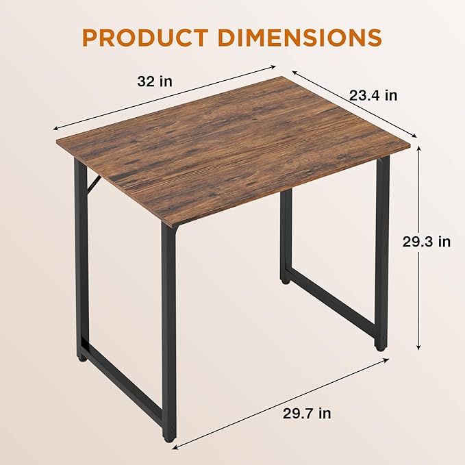 PayLessHere | 32 Inch Computer Desk | Brown | Office Desk with Metal Frame, Adjustable Feet | Water-Resistant, Scratchproof Surface | Sturdy Writing Table for Home Office or Study | Pack of 1