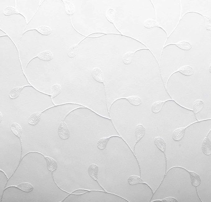 MIUCO Floral Embroidery Semi Sheer Curtains Faux Linen Grommet Window Curtains for Bedroom Living Room 63 Inch Length 2 Panels, Pure White