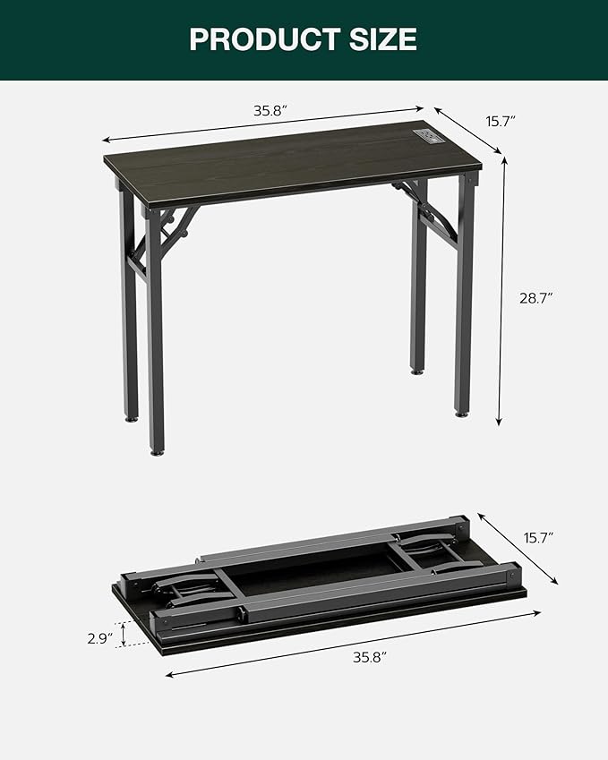 Frylr Small Folding Computer Desk β 35.8 Inch Portable Table for Craft and Study, Lightweight Desk for Small Spaces, Foldable Laptop Table Built-in AC/USB Outlets for Convenience, Dark Oak