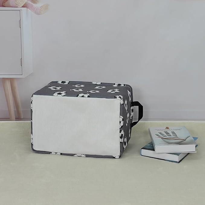 Rectangular Storage Basket Fabric Organizer Bin for Toys,Books,Clothes,Gifts,Pets-Perfect for Home,Office,Nursery,Dorm,Shelf(Rec-grey football )