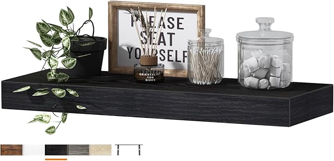 QEEIG Floating Shelf for Wall Bathroom Shelves Bedroom Kitchen Living Room Farmhouse Small Book Shelf 16 inch Set of 1, Black (015-B1)