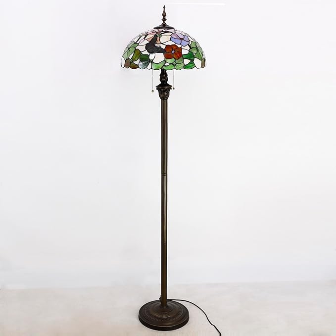 Tiffany Floor Lamp Stained Glass Lamp Standing Reading Light 16x16x70 Inch for Living Room (Butterfly Flowers)