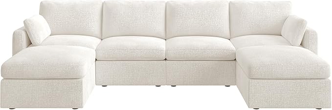 HONBAY Sectional Couch with Storage Seats, Modular Sectional Sofa with Storage Ottoman, U Shaped Sectional Couches for Living Room,Beige