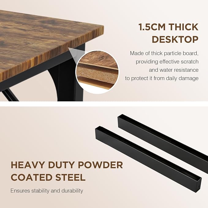 PayLessHere | 47 Inch Computer Desk | Brown | Office Desk with Metal Frame, Adjustable Feet | Water-Resistant, Scratchproof Surface | Sturdy Writing Table for Home Office or Study | Pack of 1