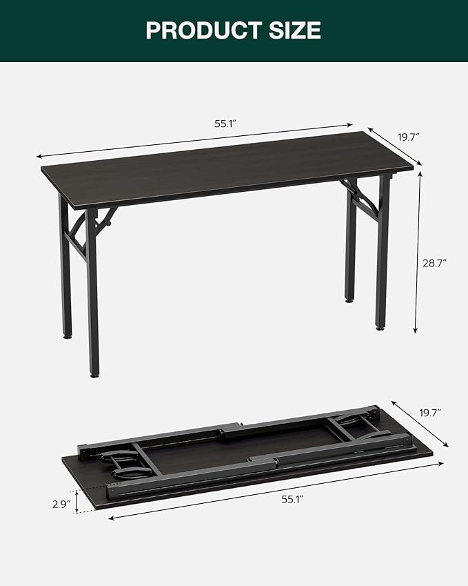 Frylr Small Folding Computer Desk β Portable 55.1 Inch Foldable Laptop Table, Collapsible and Compact for Easy and Fast Setup, Lightweight for Small Spaces, Home Craft and Study Use, Charcoal Wenge