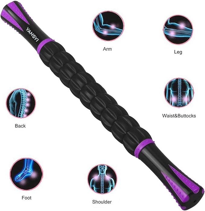 Yansyi Muscle Roller Stick for Athletes - Body Massage Roller Stick - Release Myofascial Trigger Points Reduce Muscle Soreness Tightness Leg Cramps & Back Pain for Physical Therapy & Recovery (Purple)