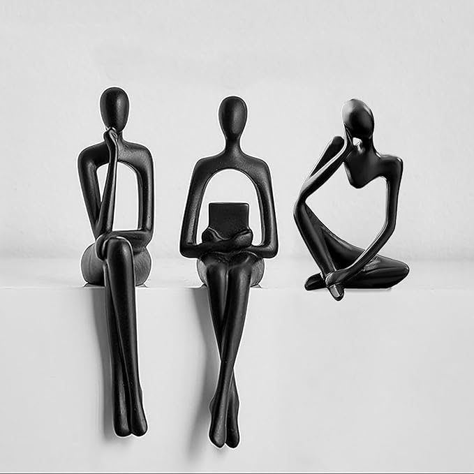 Home Decor Thinker Statue Accents, Set of 3 Thinker Sculptures Office Decor Modern Abstract Resin Decoration on Shelf Table Desk for Living Room Office Bedroom (Large Black)