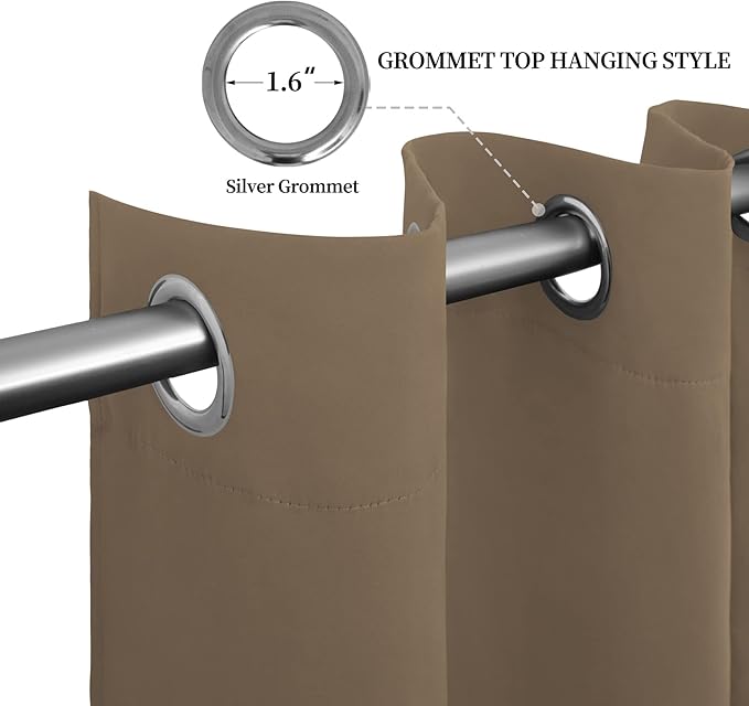 Easy-Going Blackout Curtains for Bedroom, Solid Thermal Insulated Grommet and Noise Reduction Window Drapes, Room Darkening Curtains for Living Room, 2 Panels (52x108 in,Camel)