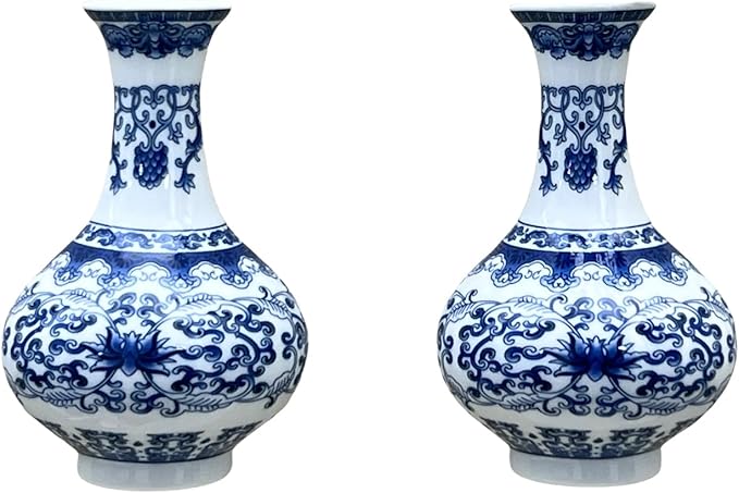Set of Two Blue and White Porcelain Wall Vases for Flowers – Handmade Chinoiserie Ceramic Wall Mounted Flower Vase, Decorative Hanging Vases for Living Room, Bookshelf & Indoor Décor