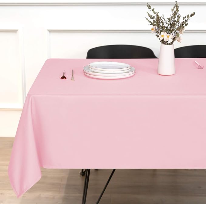 sancua Rectangle Tablecloth - 54 x 54 Inch - Stain and Wrinkle Resistant Washable Polyester Table Cloth, Decorative Fabric Table Cover for Dining Tables, Buffet Parties and Camping, Pink