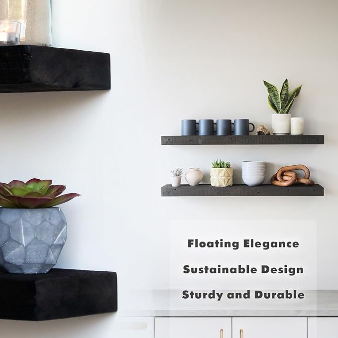 Urban Legacy Reclaimed Barnwood Planks | Floating Shelves for Wall w/Flush Mount Shelf Bracket Set Included | Set of 2 (Coffee Bean, 36"x 7"x 2")