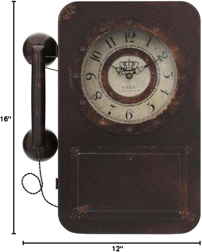 Abdurey Retro Old Telephone Wall Clock with Hidden Safe, Battery Operated Quartz Metal Wall Clocks, Large Rectangular Vintage Decor Clocks, for Farmhouse, Living Room(16" H x 12" W x 4" D)