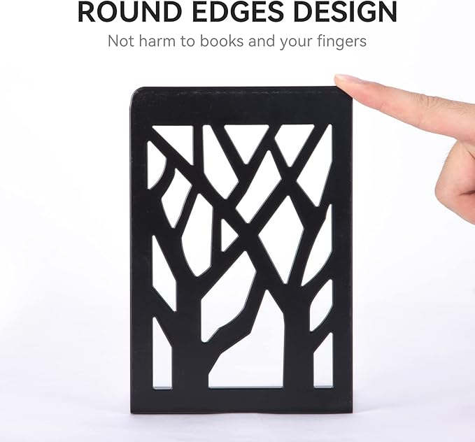 Metal Bookends Black 6 Pair - Heavy Duty Book Stoppers for Shelves - Decorative Book Ends