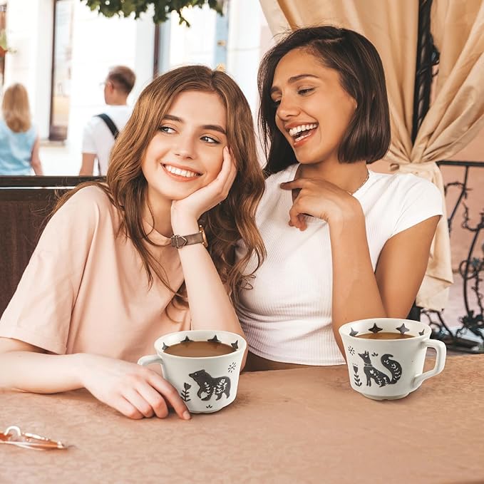 Ceramic Coffee Mug, 12 oz Novelty Unique Teacup with Large Handle, Stoneware Cup for Tea Mocha Latte Cappuccino Espresso (Fox)