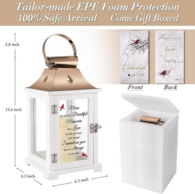 Memorial Lantern, Sympathy Gifts for Loss of Mom/Loved One, Bereavement Gifts, in Memory Loved One Lantern,Celebration Life, Funeral Lantern,Mom You Left me Beautiful Memories