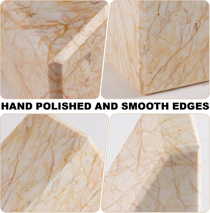 Marble Bookends,Natural Decorative Bookend for Shelves, Non-Skid Book End for Heavy Books, Idea Book Stoppers & Holder for Desk Bookshelf Decor, Modern Home Decor Cream Color Book Ends, Set of 2