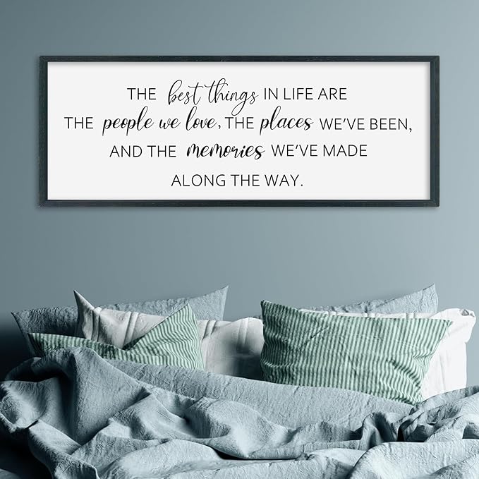 SRSZHIYUE The Best Things in Life Sign Wall Decor Art 40"×15" for family Home Bedroom Adventure Large Wood Framed Wall Hanging (Black)