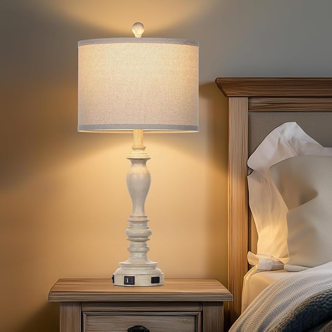 27.5" Retro Table Lamps Set of 2 with USB A+C Charging Ports -Nightstand Lamp for Bedroom Vintage Rustic Table Lamps for Living Room Traditional Nightstand Bedside Lamps(2 Bulbs Included)
