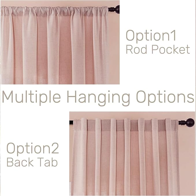 Joydeco Linen Curtains for Living Room,Light Filtering Rod Pocket Back Tab Semi Sheer Drapes Window Long Curtains 108 inches Long Sheer Bliss