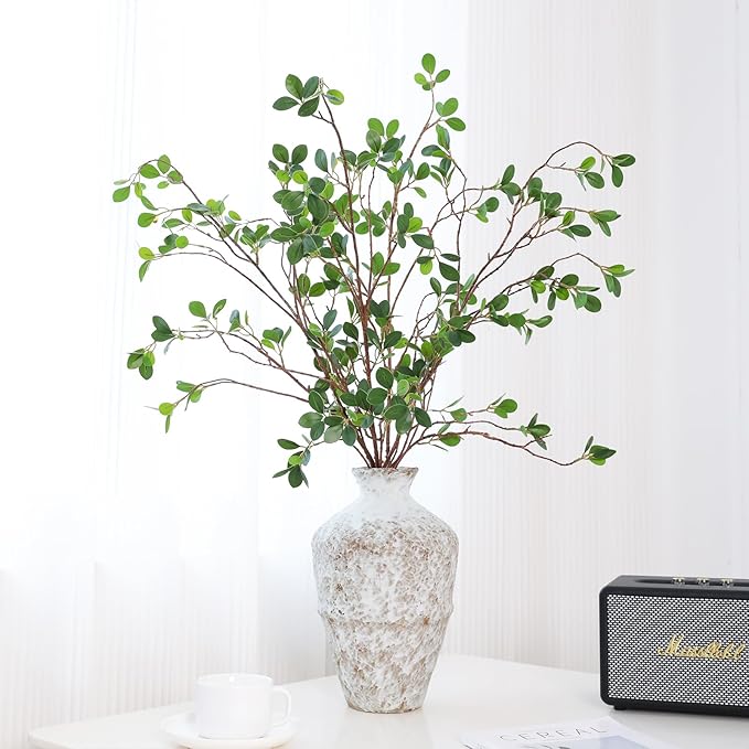 ucky Artificial Realistic Eucalyptus Stems,Decoration Greenery Stems ,43 Inch 4 Pcs, Realistic Touch Flexible Branches, Green Fake Plant, for Home Decor Tables Vases Garden Decoration