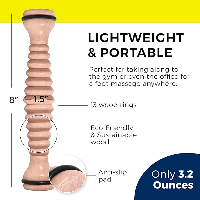 TOFL - Wooden Foot Massager - Natural Acupressure Reflexology Massage Roller for Relaxation and Stress Relief