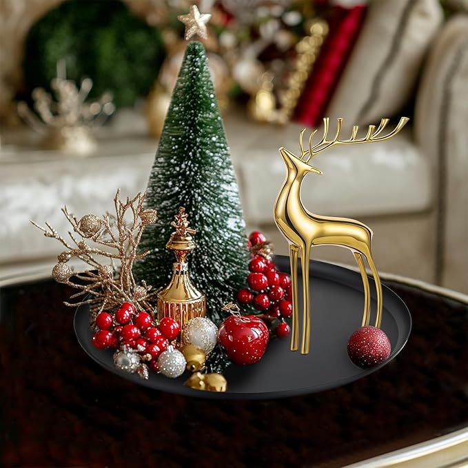 Sziqiqi Reindeer Sculpture for Christmas Table Centerpieces - Gold Brass Deer Antler Statue Decor Metal Elk Figurine Modern Stag Sculpture for Christmas Decorations Indoor Animal Rein Deer Ornaments