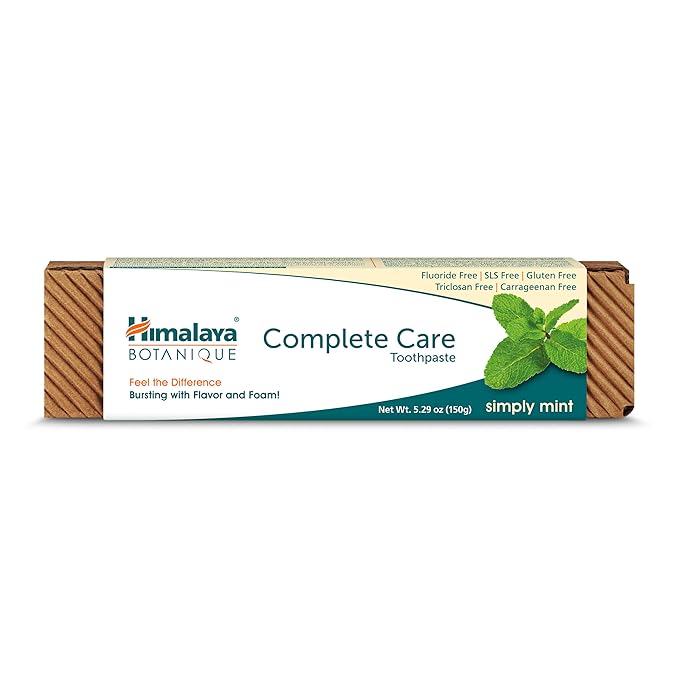 Himalaya Botanique Complete Care Toothpaste, Herbal, Mint Flavor, Fights Plaque, Freshens Breath, Fluoride Free, No Artificial Flavors, SLS Free, Cruelty Free, Foaming, 5.29 Oz, 1 Pack