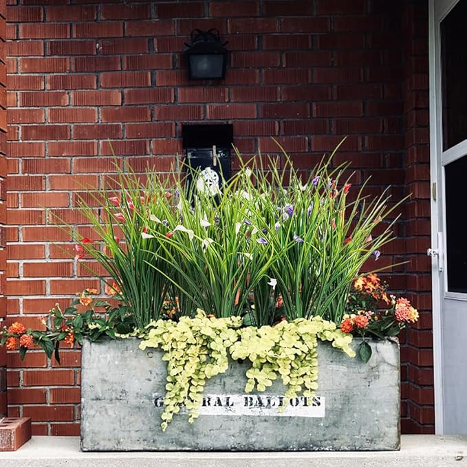 Melorca&Guilla Artificial Plants Outdoor 6PCS 23“ Fake Tall Grass,Fake Outdoor Plants,Faux Plants with Flowers for Garden Porch Window Box Shop Office Home Décor