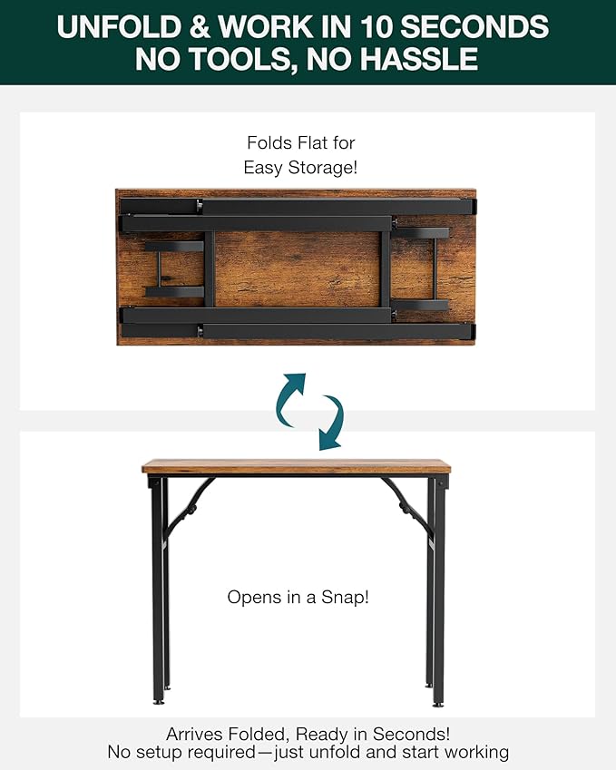 Frylr Small Folding Computer Desk β Portable 35.8 Inch Foldable Laptop Table, Collapsible and Compact for Easy Storage and Fast Setup, Lightweight for Small Spaces, Craft and Study Use, Rustic Brown
