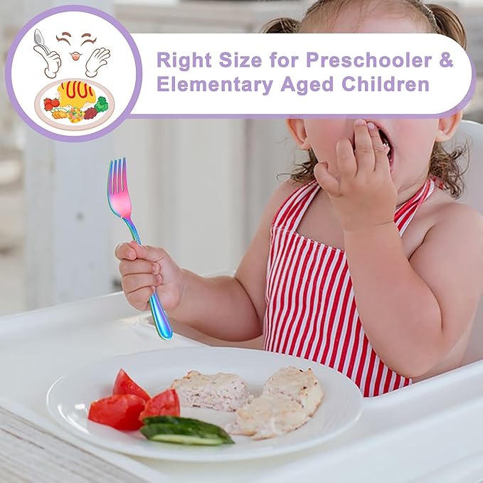 E-far 10-Piece Rainbow Toddler Utensils, Kid Stainless Steel Silverware Set, Children Safe Forks and Spoons Set for Self Feeding, Healthy & Non-Toxic, Mirror Polished & Easy to Clean