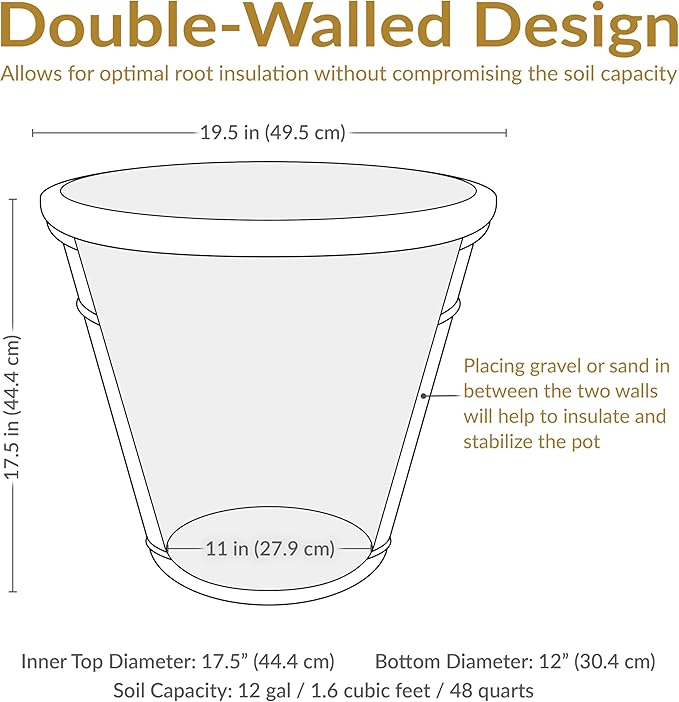 Sunnydaze 19.5-Inch Arabella Large Plant Pot - Polyresin Round Outdoor Planter with Drillable Drainage Holes - Beige