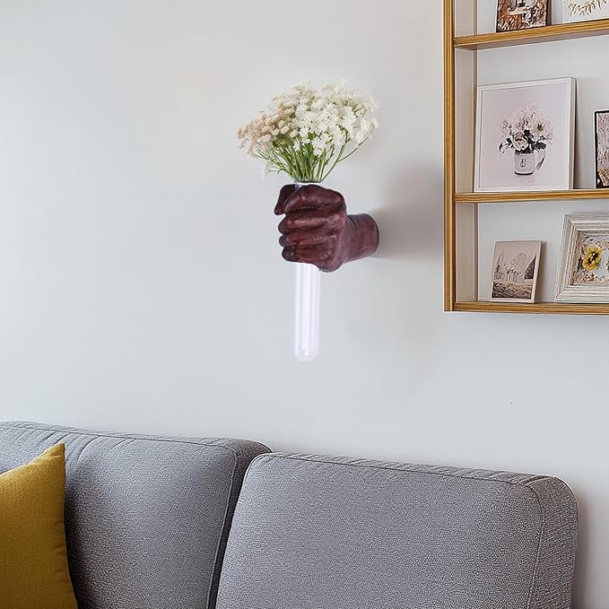 Wall Sculptures, Hand Vases Home Decor, Wall Mount Art Sculpture, Unique Wall Art Statue, Funky Flower Vase Decorations, Modern Eclectic Hanging Decor,Glass Test Tube Vase