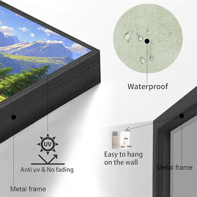 Landscape wall painting of mountain forest lakeside cabin under blue sky and white clouds natural oil painting poster suitable for living room bedroom office