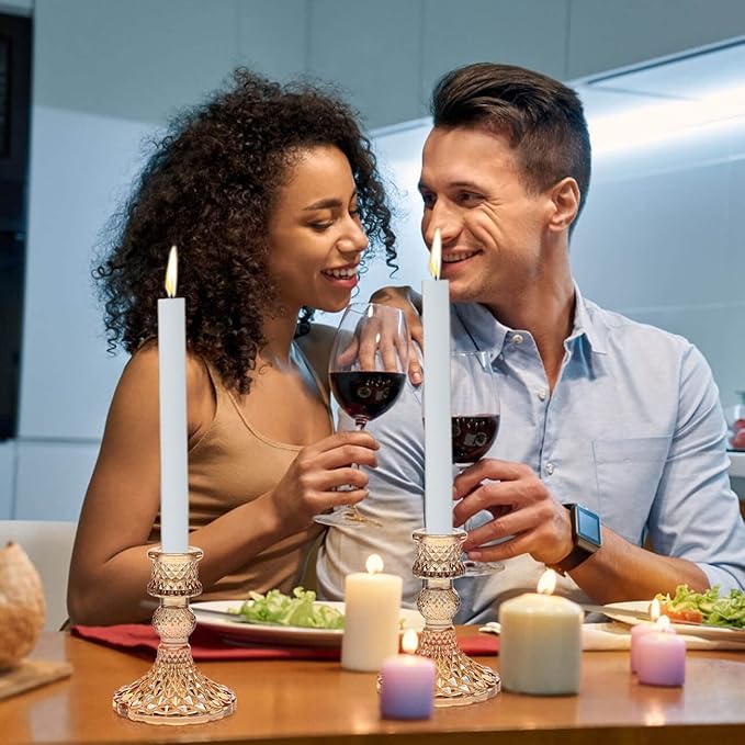 Candlestick Holders Set, 12Pcs 4" H Taper Candle Holders Bulk, Glass Candle Holders for Wedding, Festival, Party & Windowsill Decor, Gold