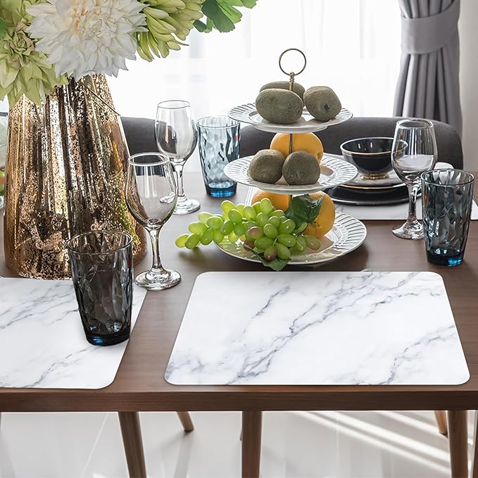 Marble Plastic Placemats Set of 6 Marbles Table Mats Marble Theme Place Mats Wipe Clean Washable Recyclable Table Placemats for Indoor Outdoor Heat Resistant Kitchen Dining