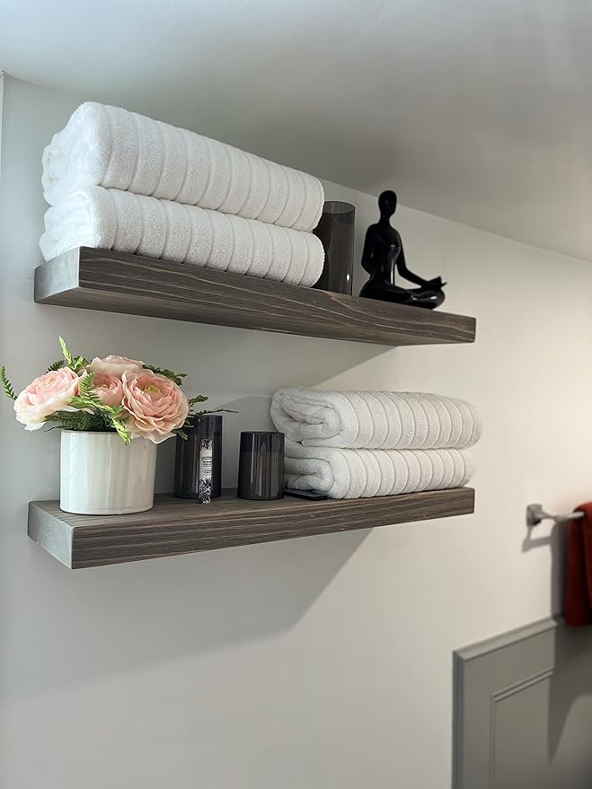 Joel's Antiques 36 Inch Wooden Floating Shelves for Wall - 36x8x2 in - Made of Natural Wood - Heavy Duty Rustic Wall Shelves for Bedroom - Perfect for Living Room, Kitchen - Grey