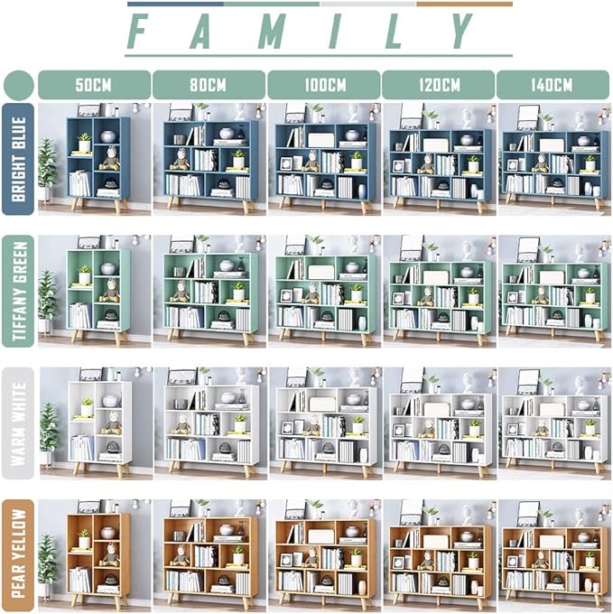 IOTXY Wooden Open Shelf Bookcase - 3-Tier Floor Standing Display Cabinet Rack with Legs, 10 Cubes Bookshelf, Tiffany-Green