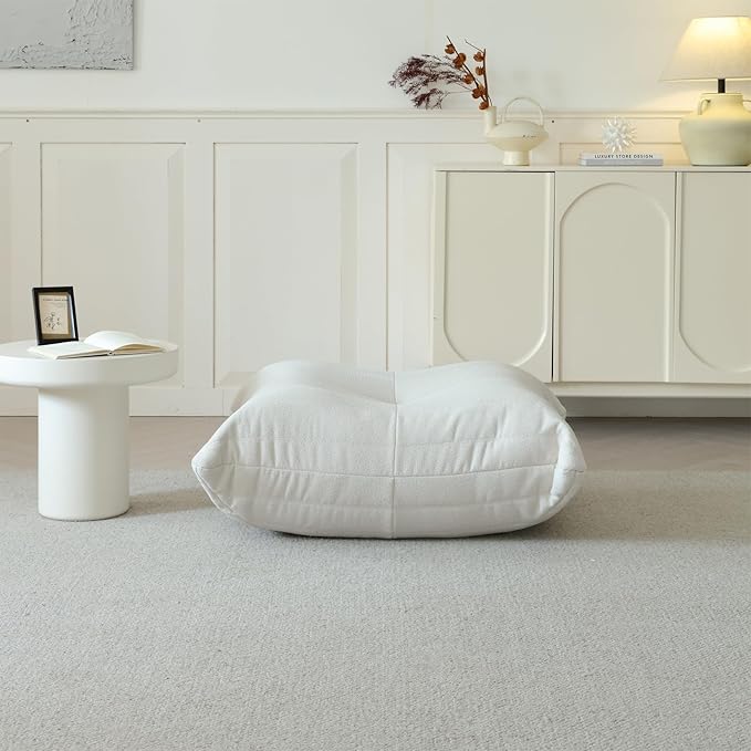 Luxury Ottomans, Modern Square Foot Rest for Sofa Couch Chair, Lazy Floor Seating, Fireside Bean Bag Chair, Tatami Sofa Lounger for Living Room, Bedroom, Office, White