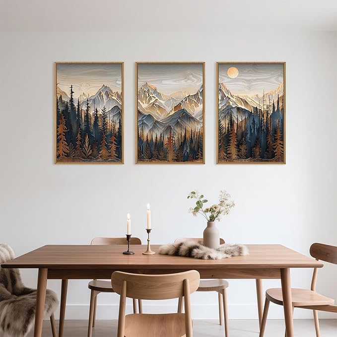 Wood Mountain Framed Canvas Wall Art Set, Pine Trees Wall Painting, Ridge Scenery Wall Decor, Natural Sun Landscape Art Print for Living Room, Bedroom, Dining Room, Office - 16"x24"x3