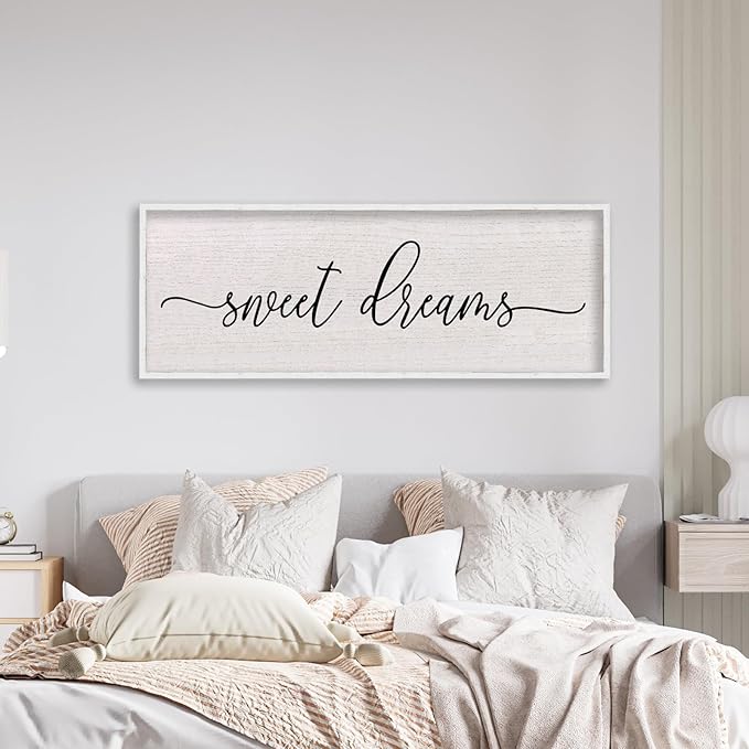 LuZhiQiang Sweet Dreams Wall Decor Sign 40"X15" Master Bedroom Over Bed Wall Wood Framed Art (White)